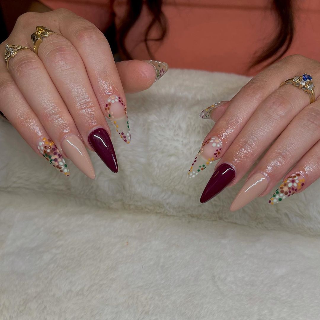 Sexy and extra classy nude and burgundy nails