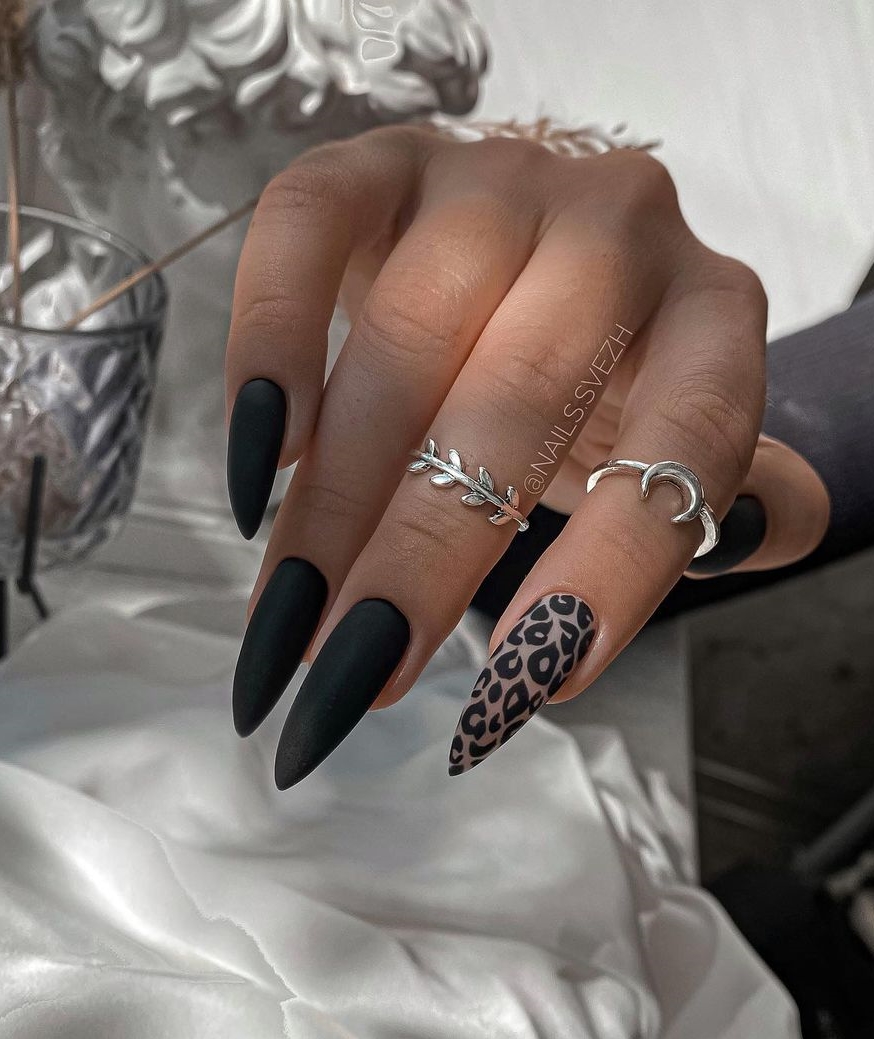 Stiletto Nails with Leopard Print