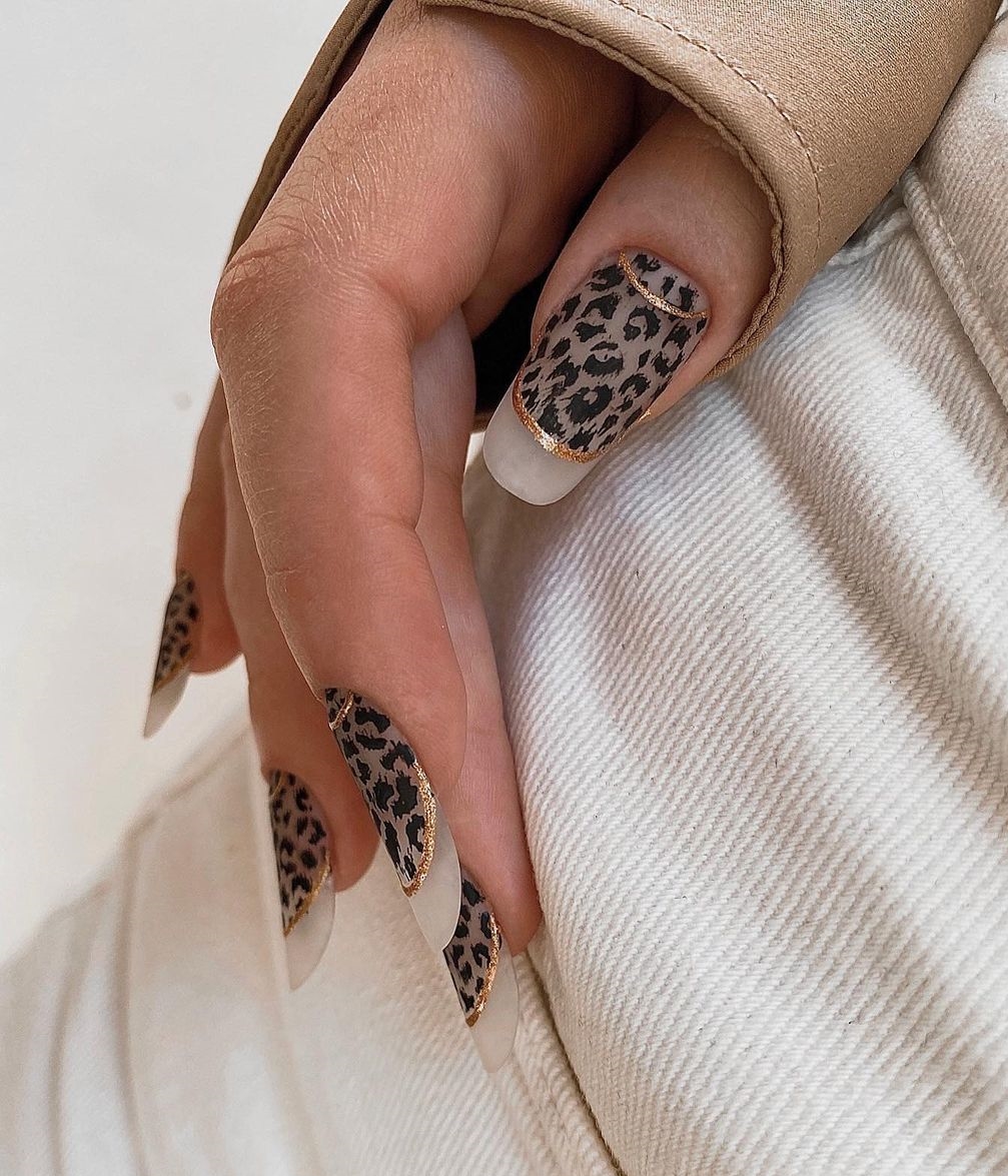 Nude Matte Nails with Leopard Print