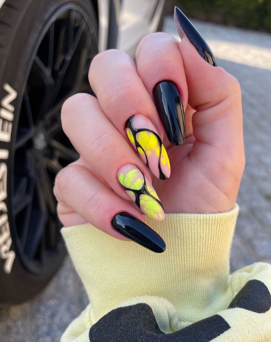 Black and Yellow Nail Design