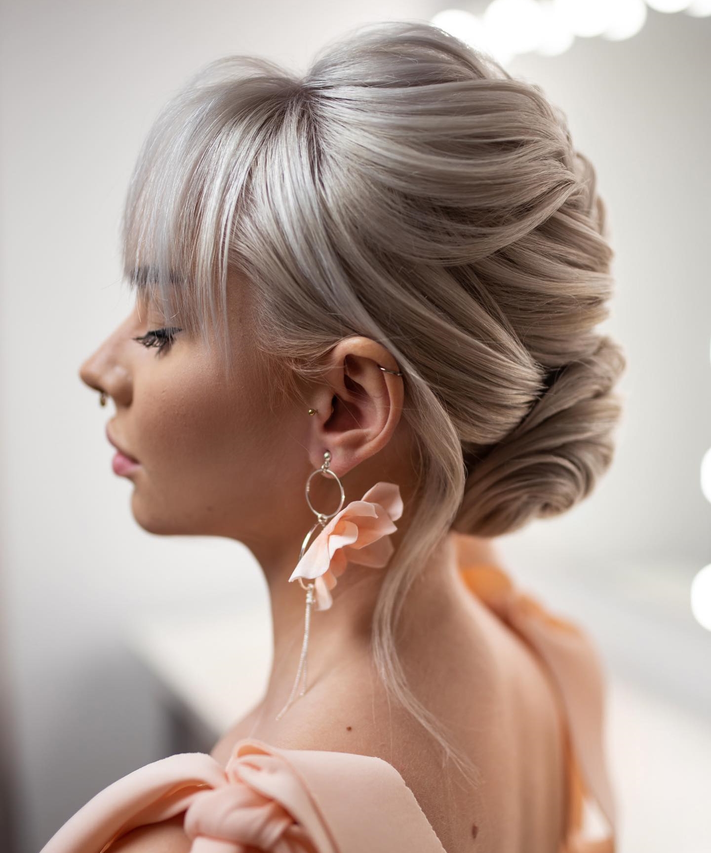 Wedding Hairstyle with Braid and Bang on Ash Blonde Hair