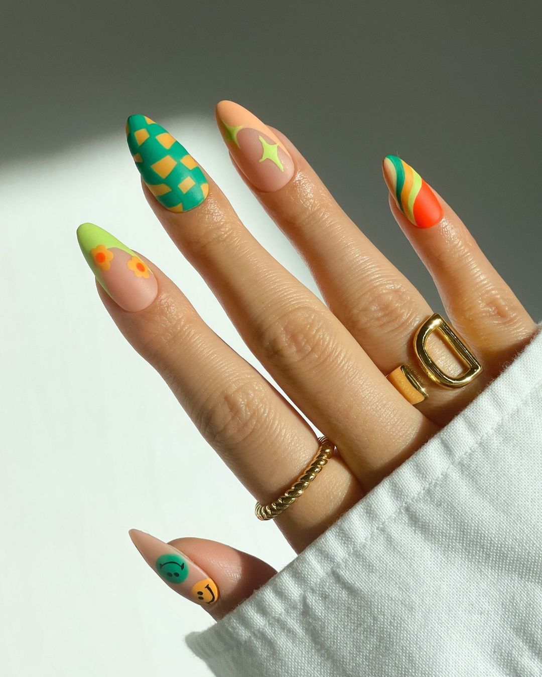 Almond Neon Colourful Nails