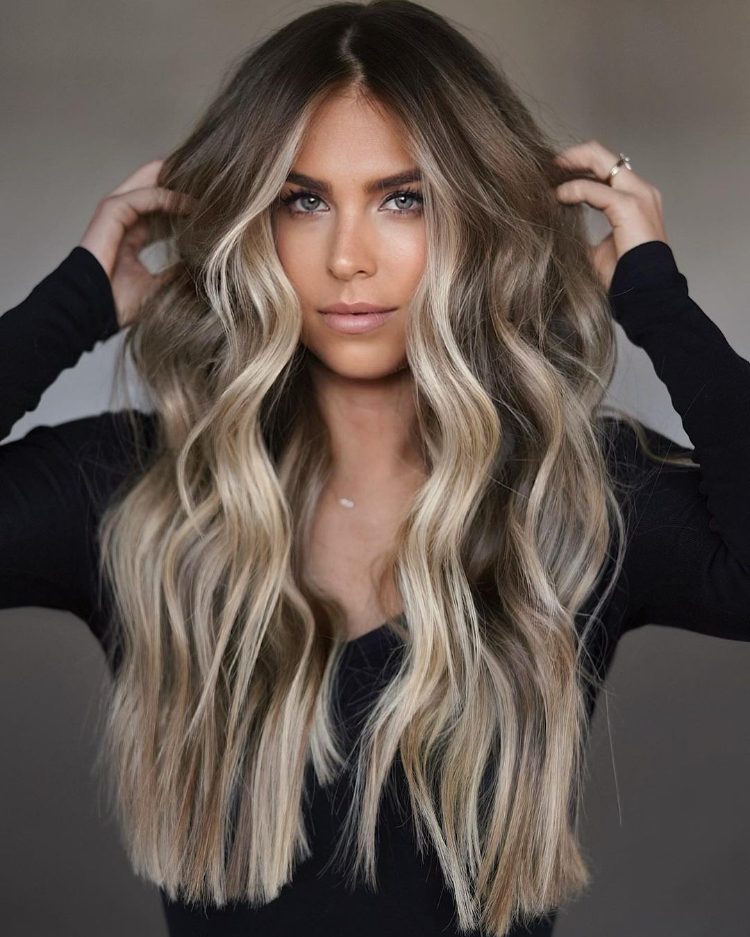 Ash Blonde Money Piece Highlights on Long Light Brown Hair