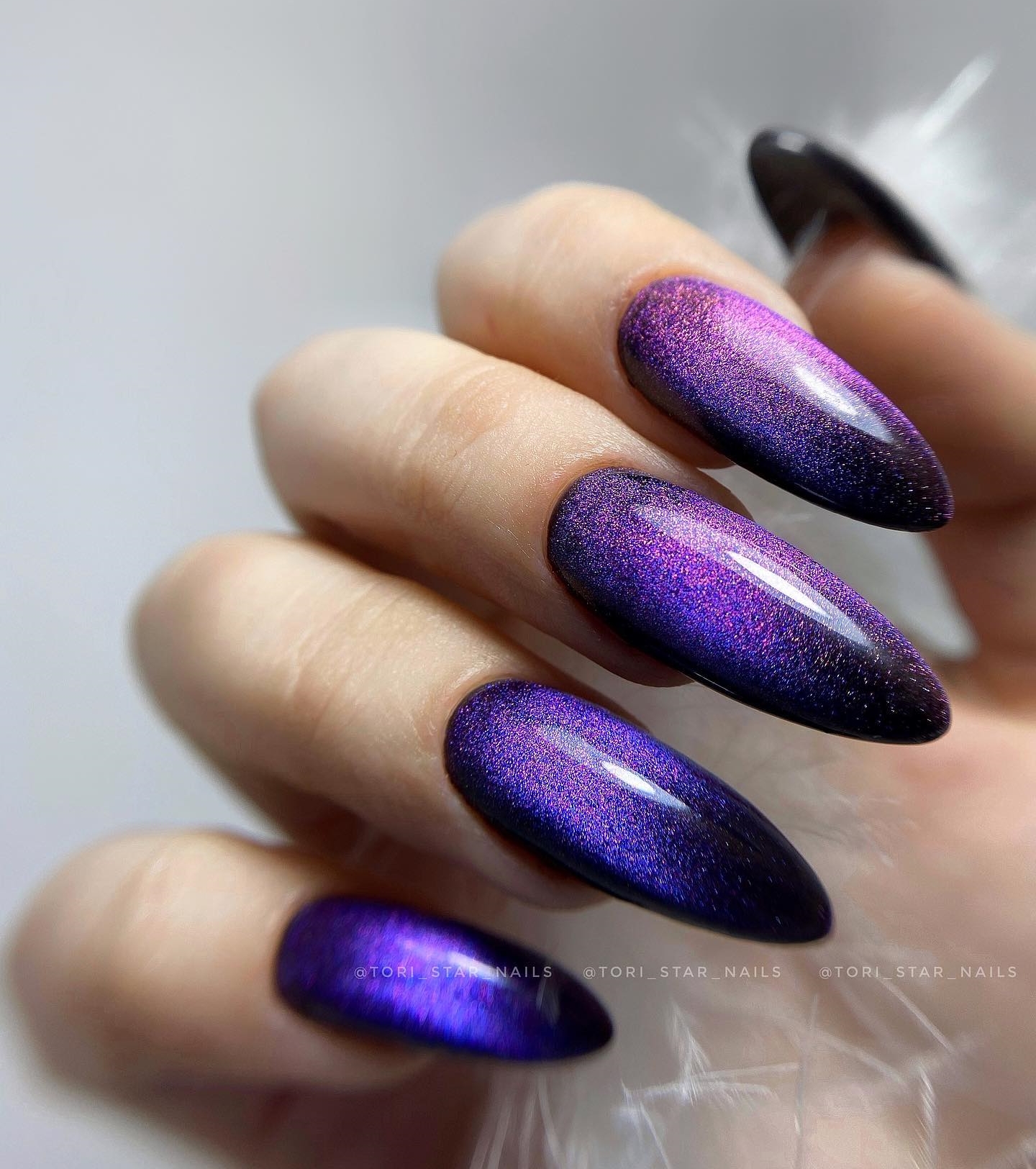 Long Sparkly Dark Blue Galaxy Nails