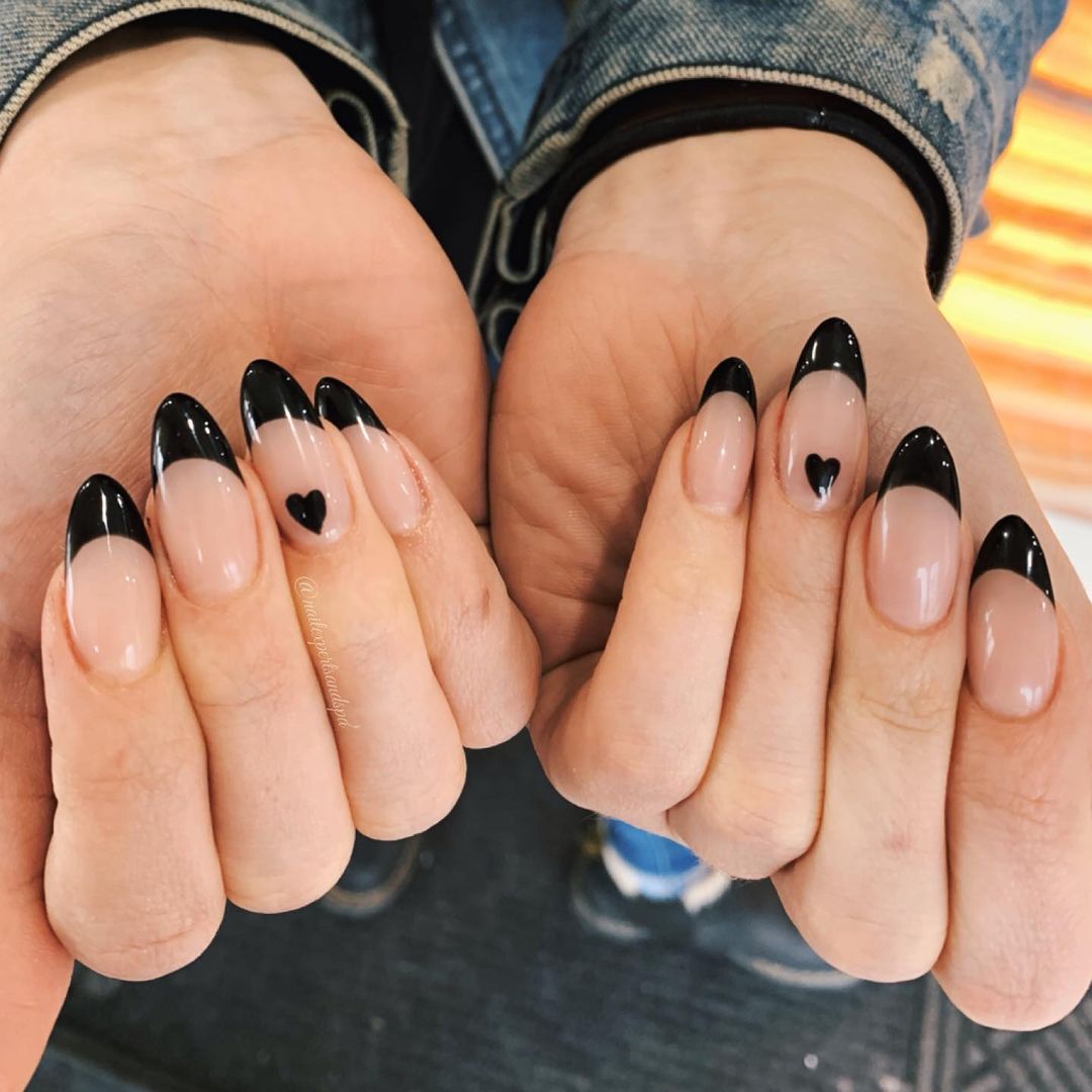 Coffin Black French Tip Nails