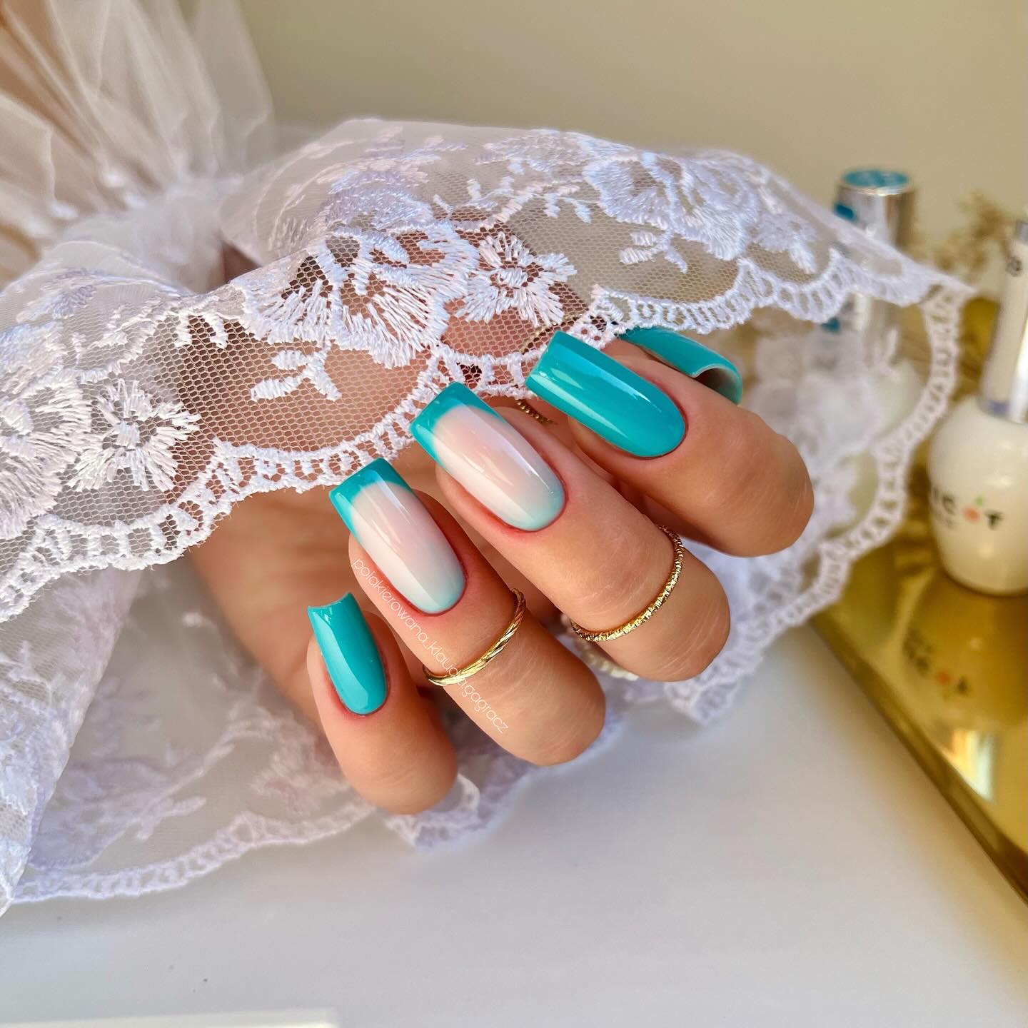 French Manicure with Tiffany Blue Tips