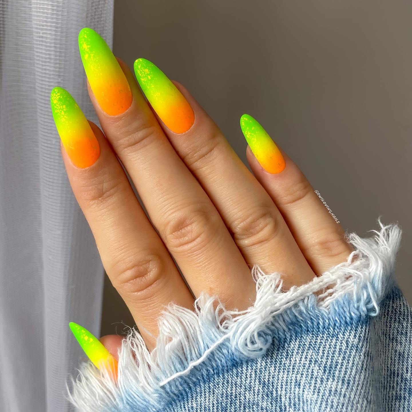 Neon Green and Orange Ombre Nails