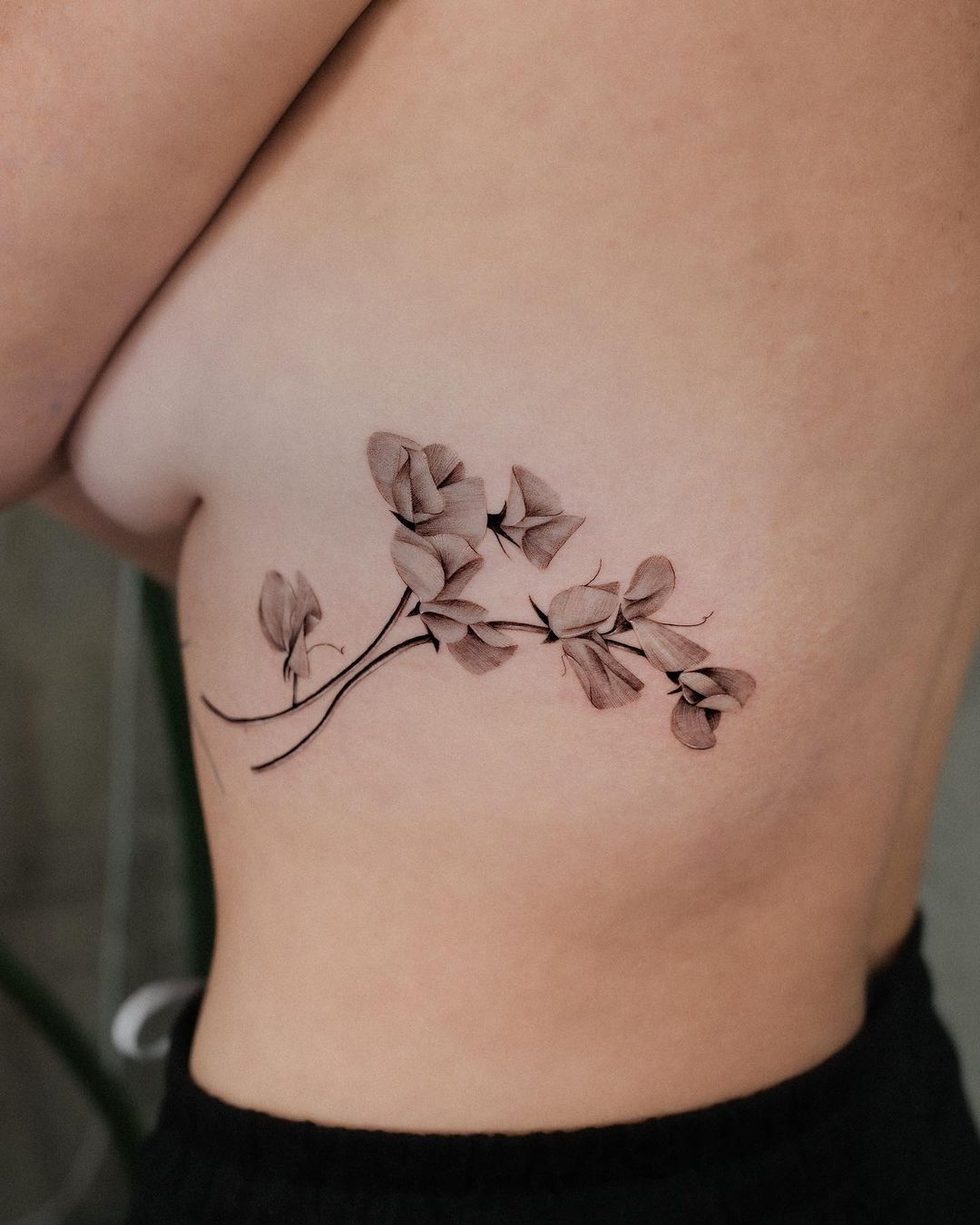 Sweet Pea Flower Tattoo on Side