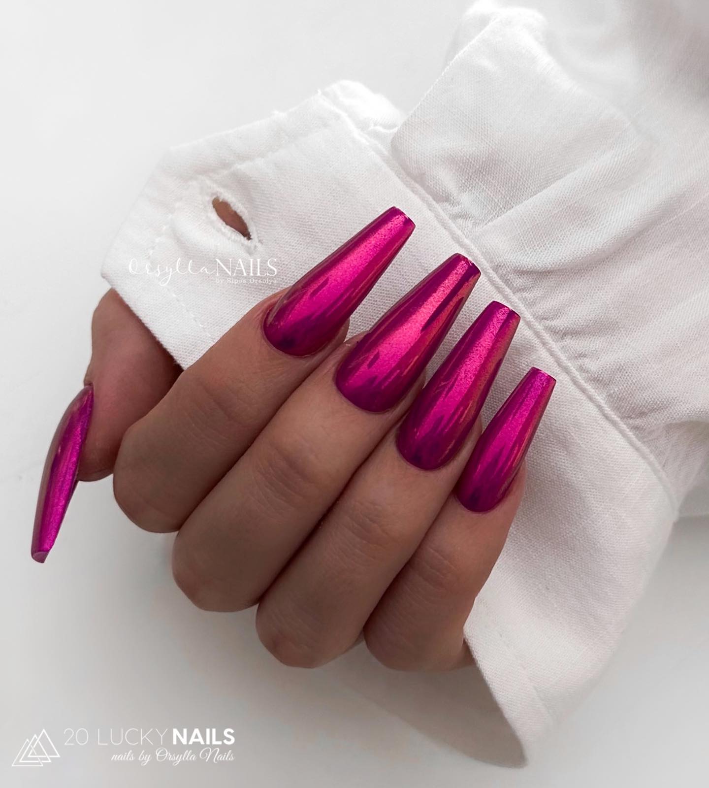 Ballerina Deep Pink Chrome Nails