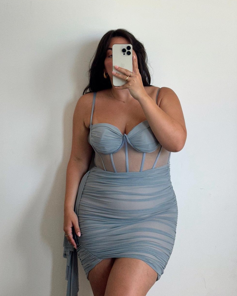  Blue Plus Size Mini Corset Dress