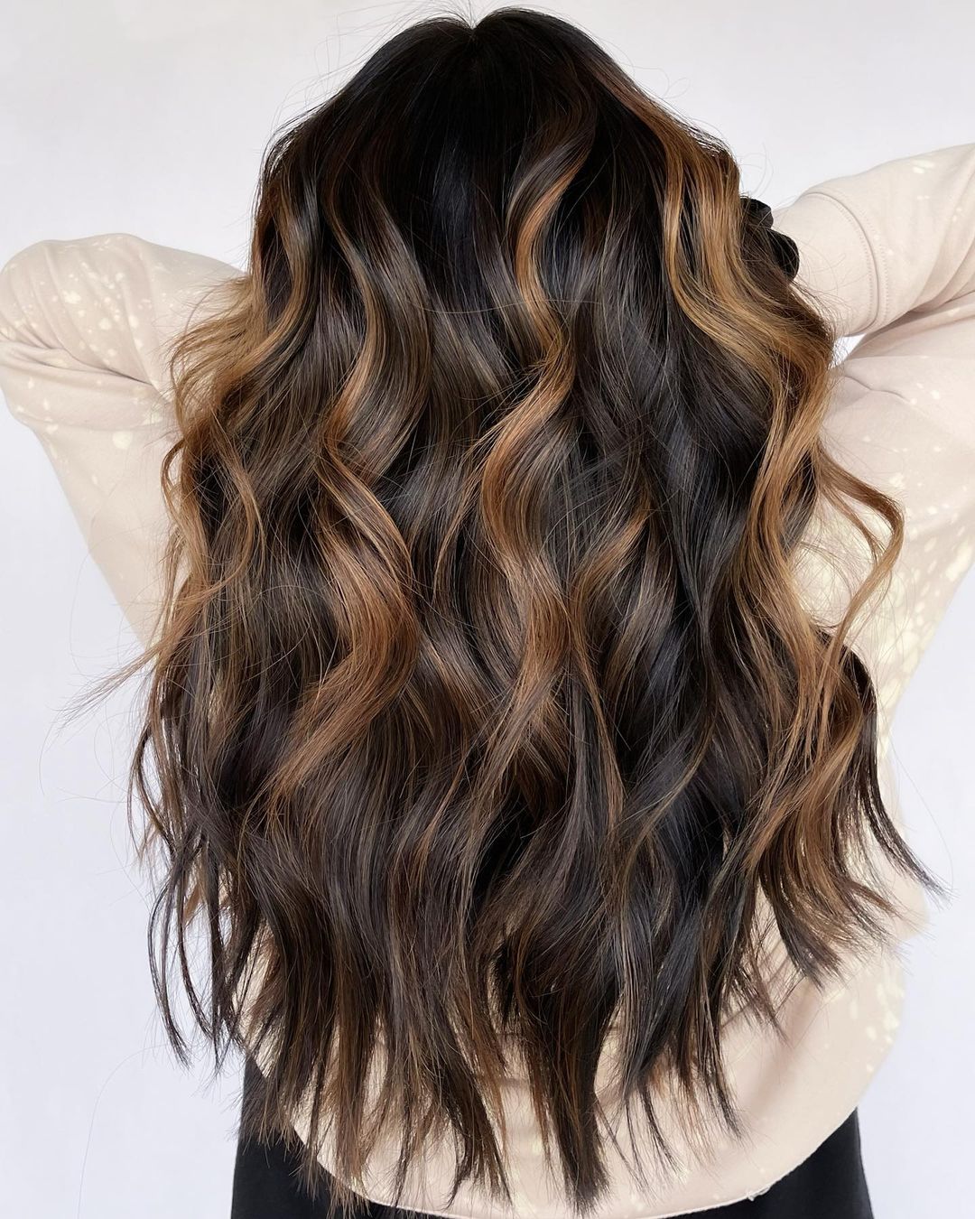 Butterscotch Caramel Balayage on Long Wavy Hair