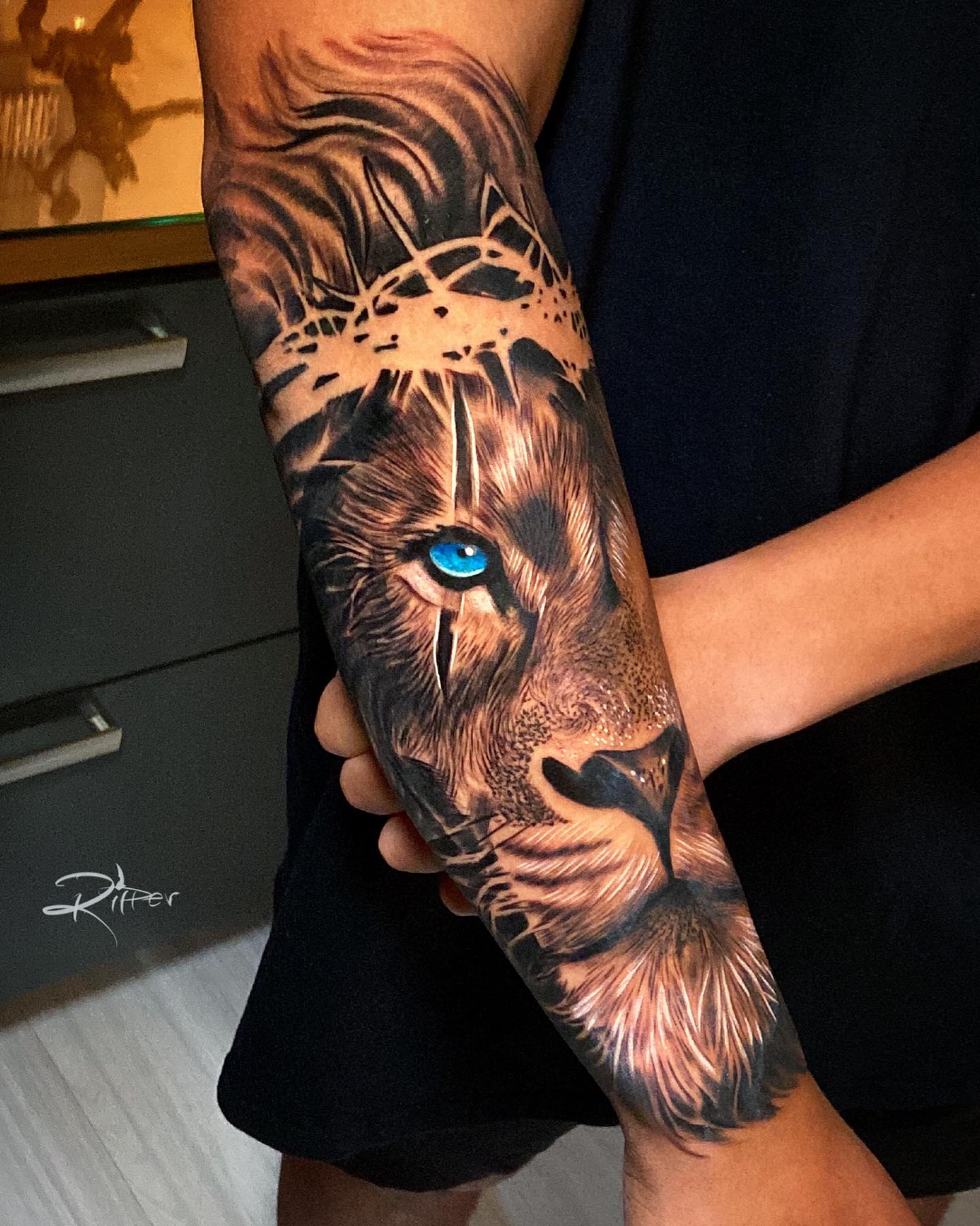 Colorful Lion of Judah Tattoo on Arm