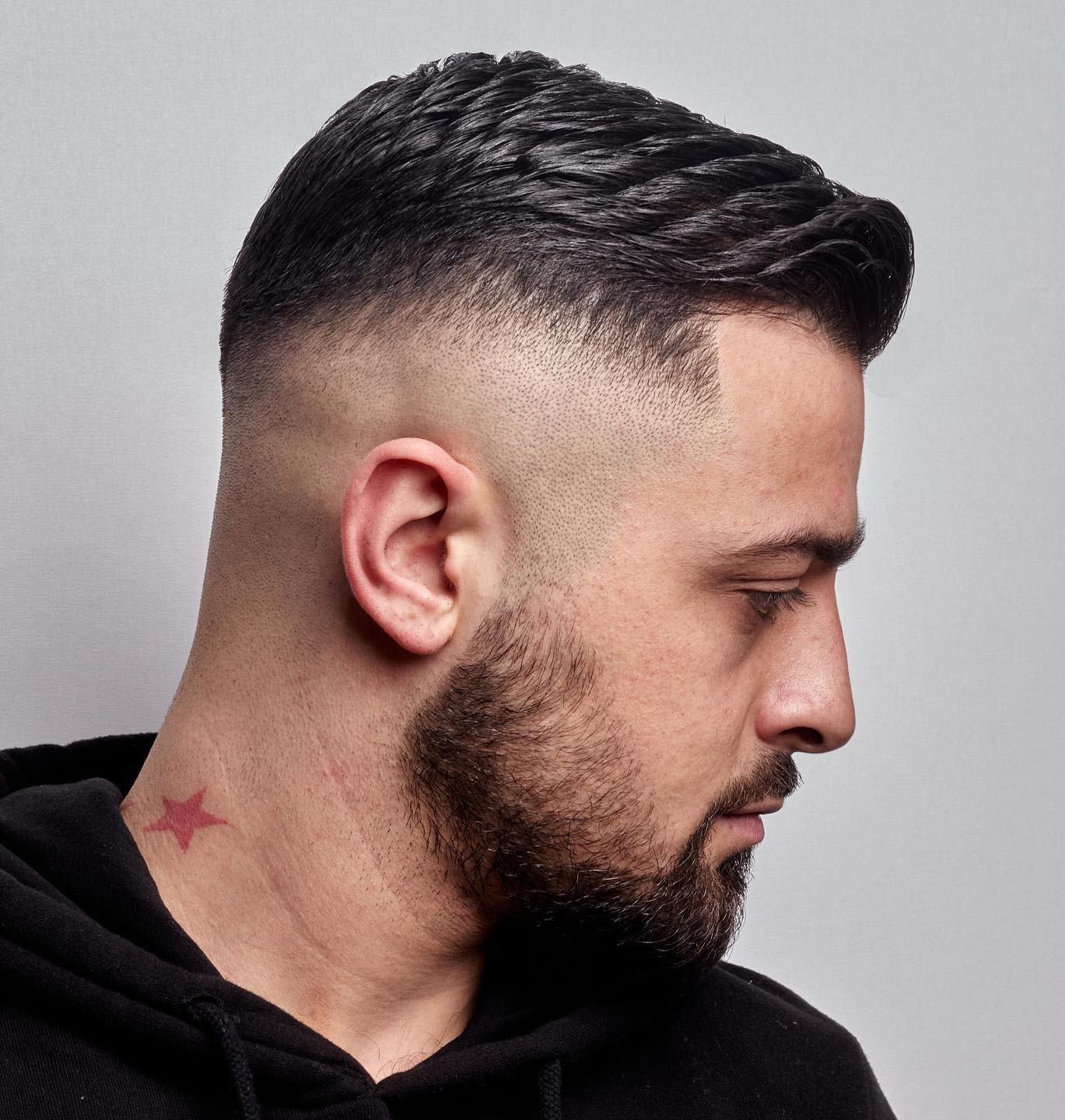 High Skin Fade Cut on Dark Brown Hair