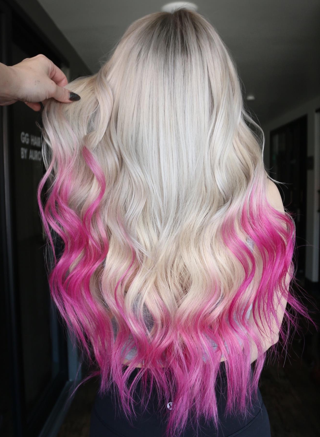 Long Blonde Hair with Pink Ends