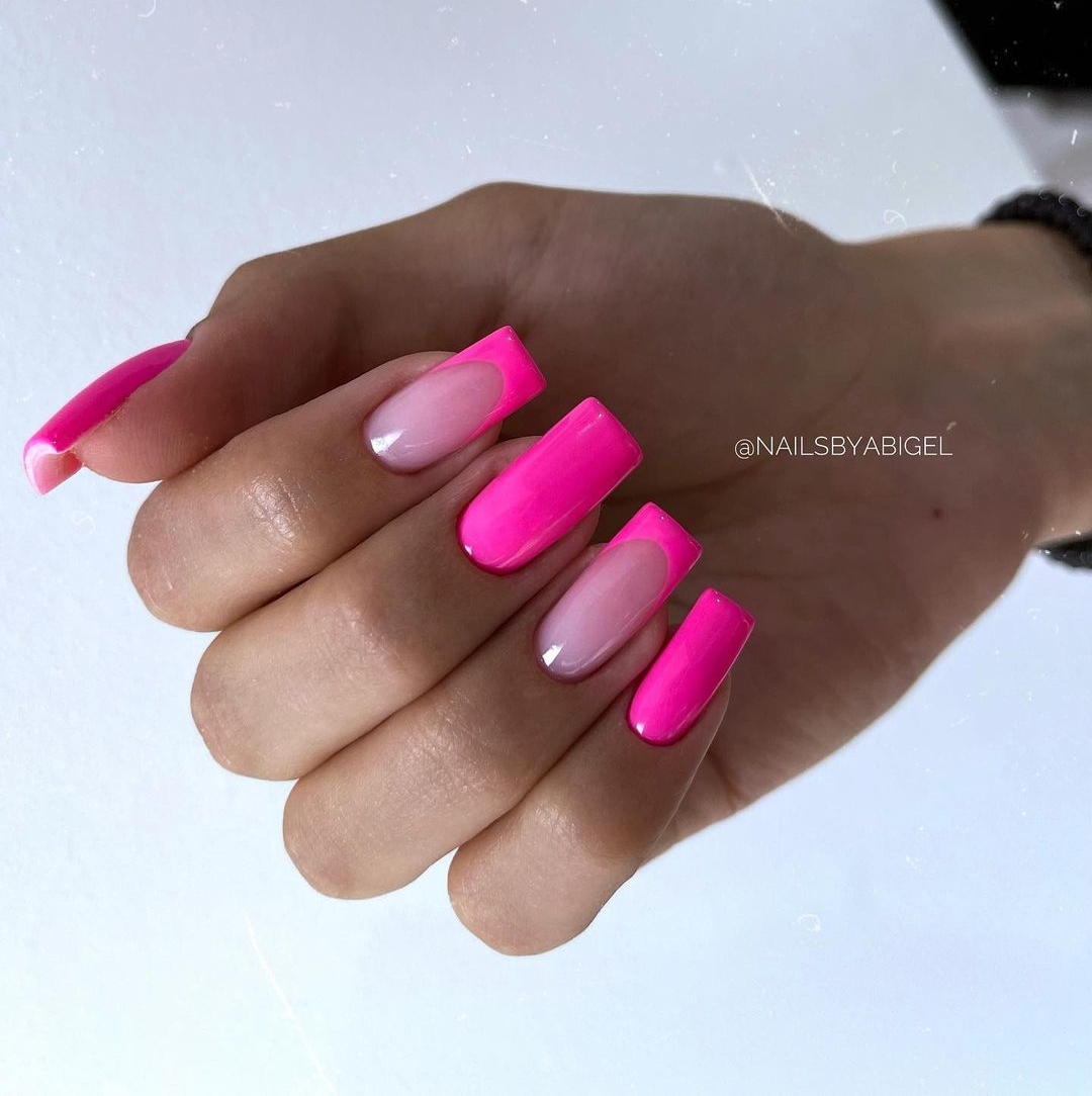 Long Square Hot Pink Nails
