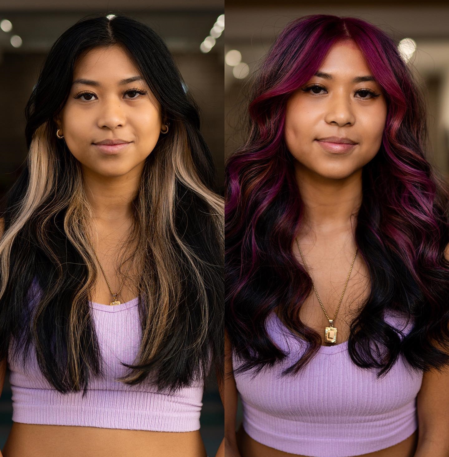 Long Wavy Aubergine Hair Color