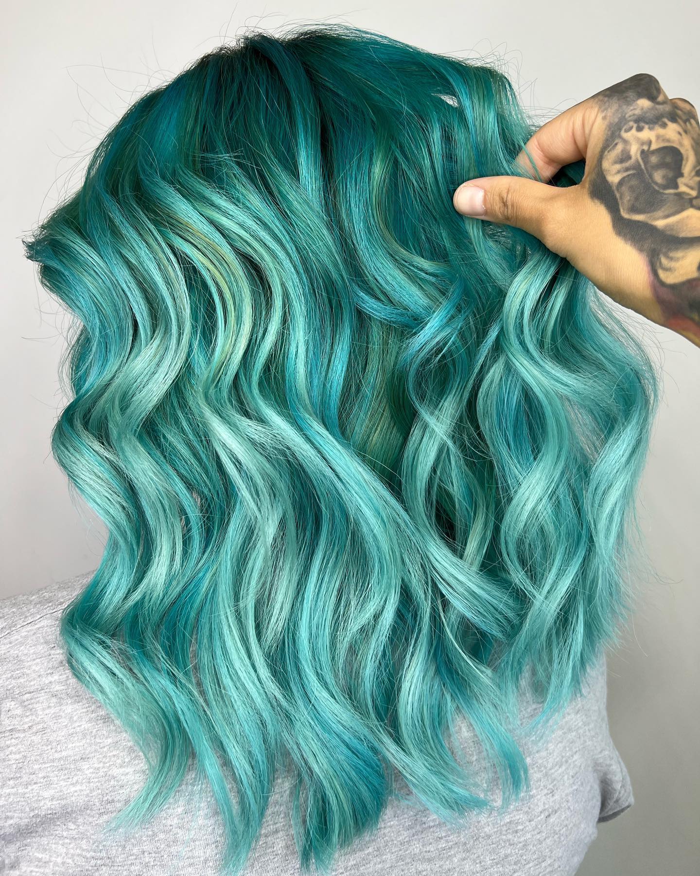 Mint Turquoise Hair on Wavy Long Bob