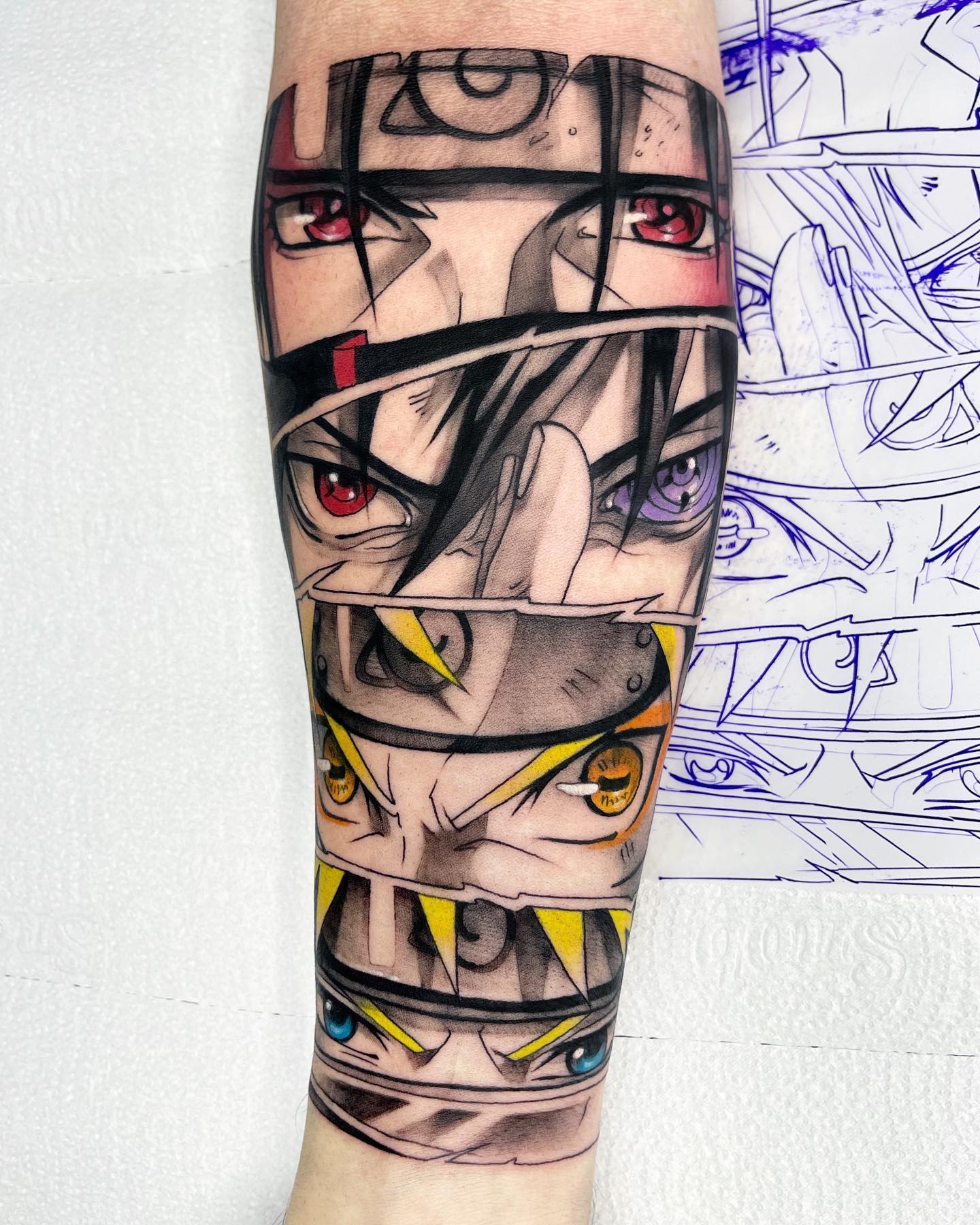 Naruto Eyes Tattoo on Leg