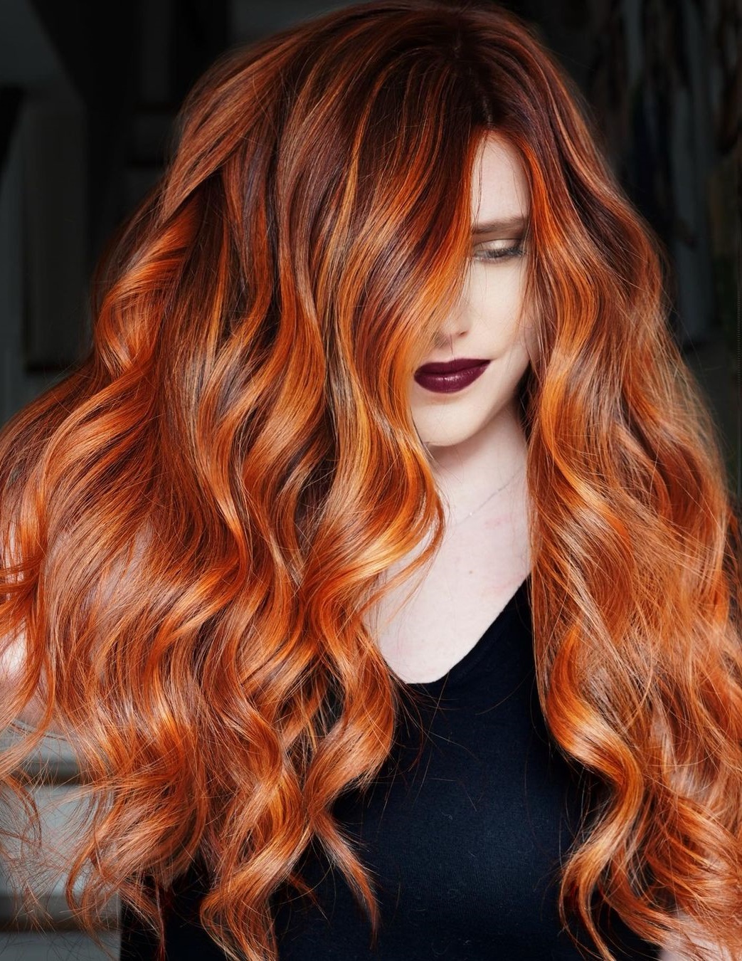 Orange Balayage on Thick Long Hair