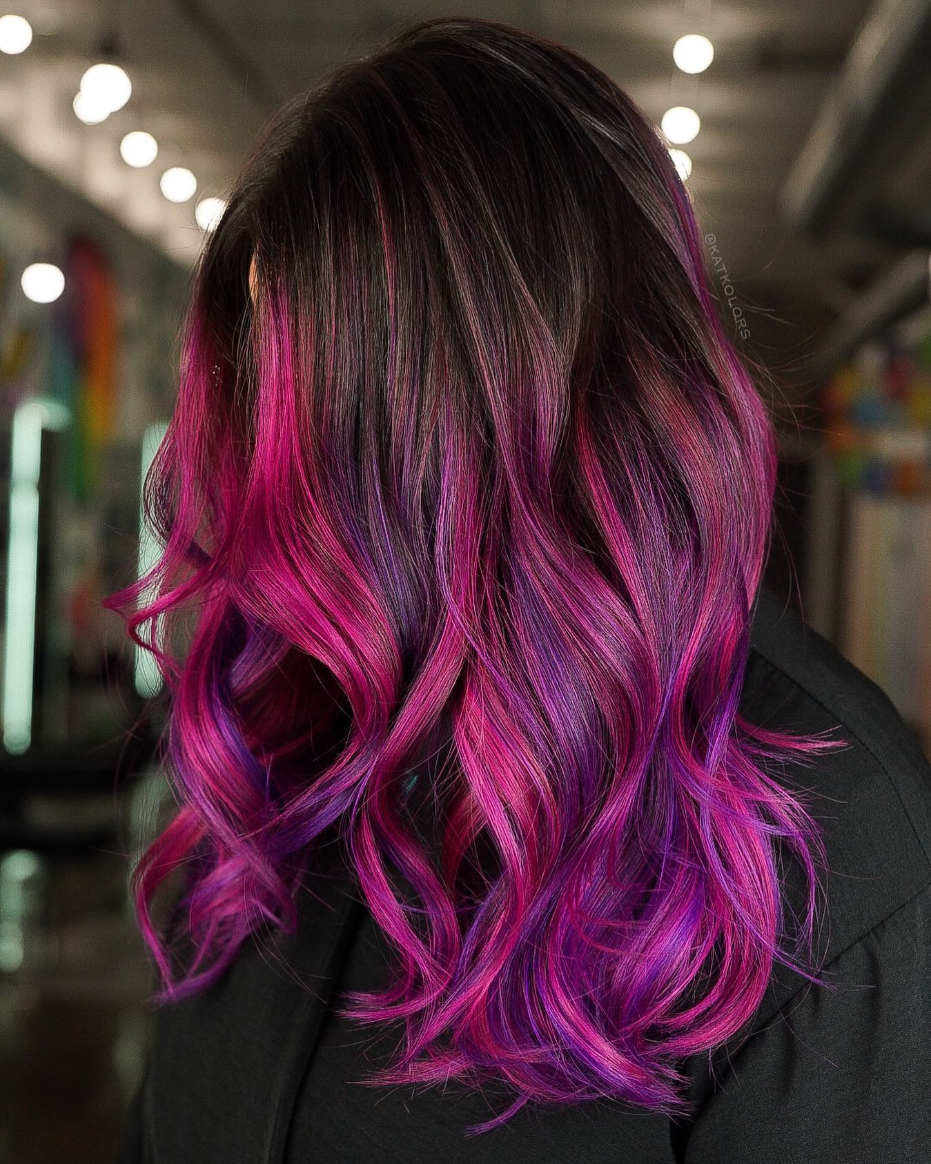 Pink and Purple Combo on Dark Black Hair