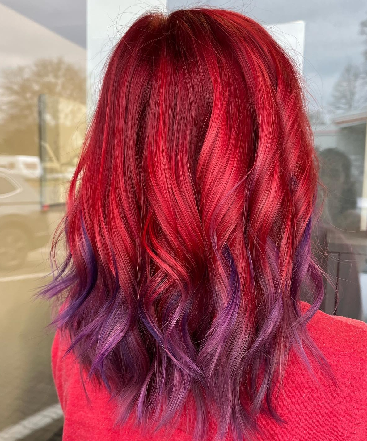 Red Ombre with Purple Ends Hair