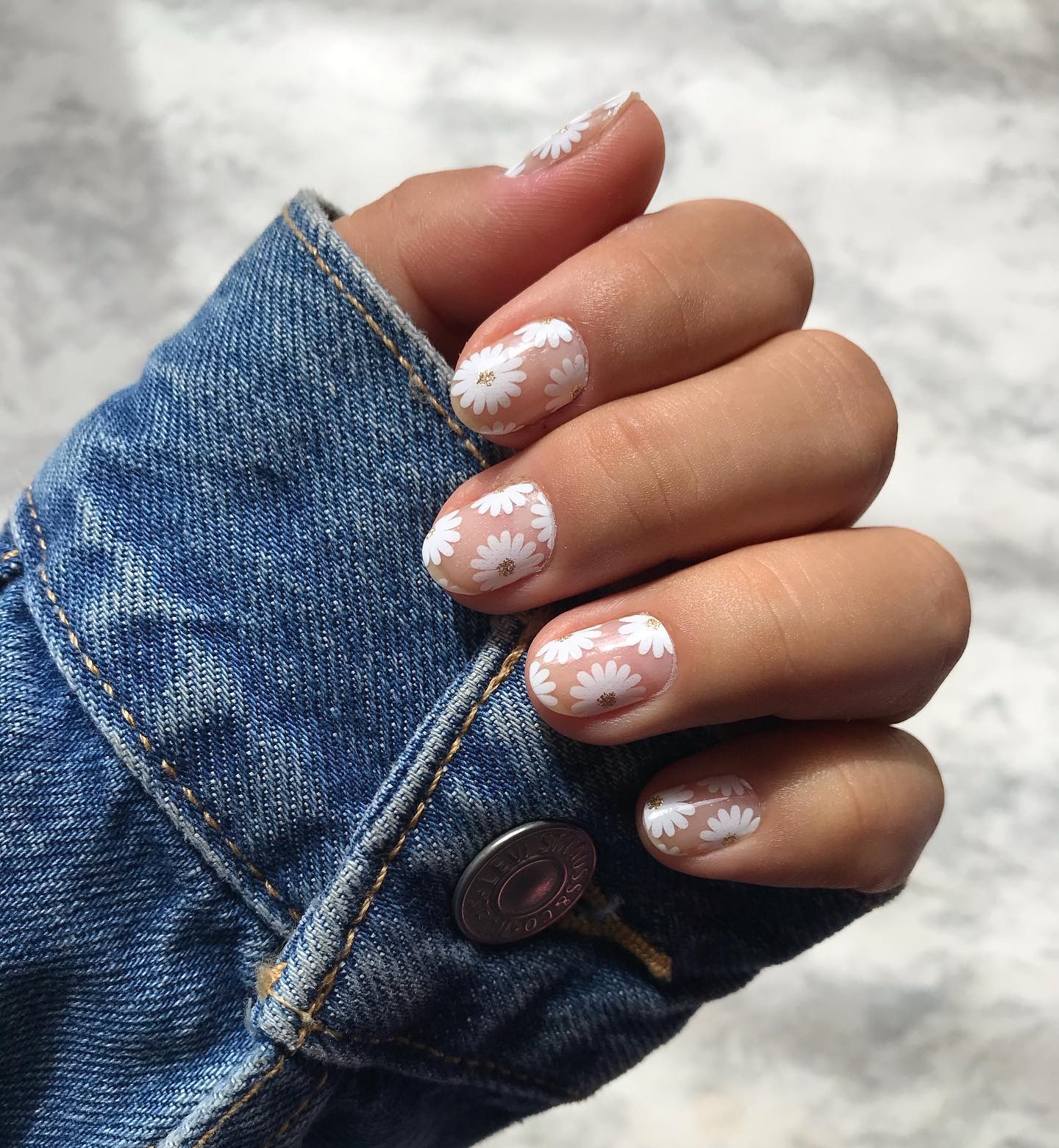 Short Floral Nail Design