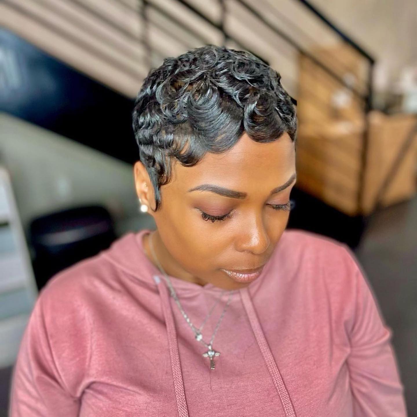 Short Pixie Cut on Curly Black Hair