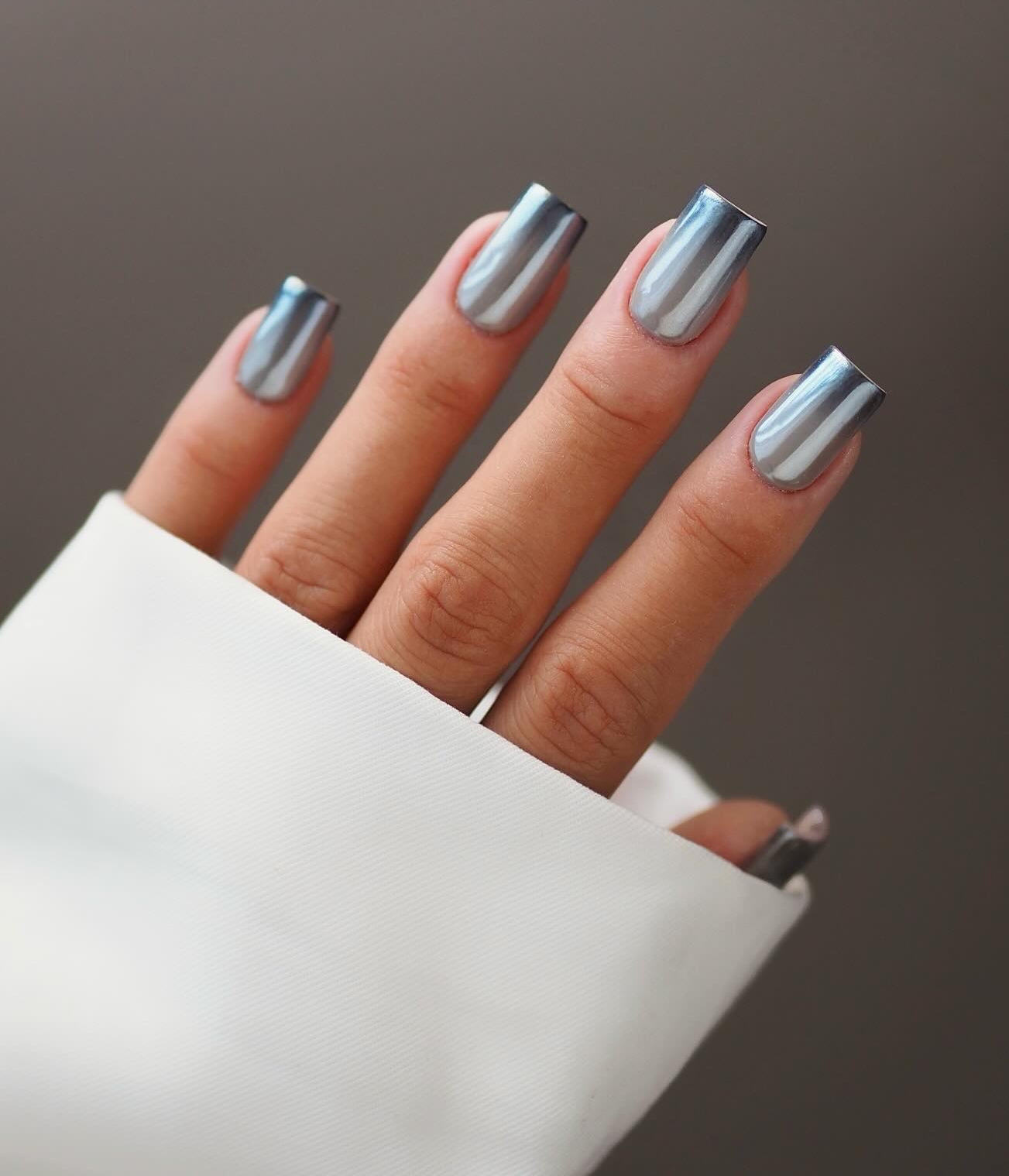Short Square Nails with Grey Ombre