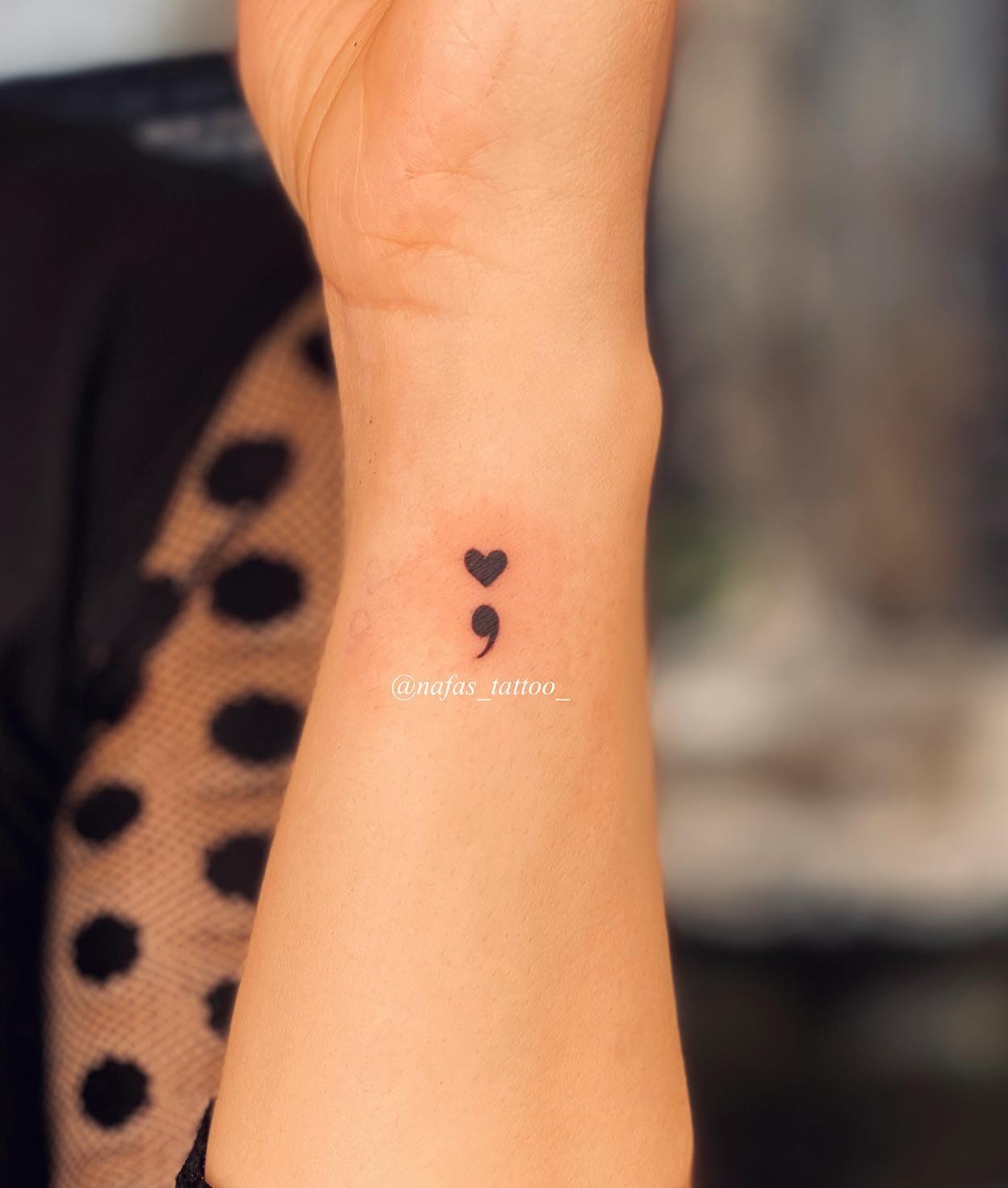 Small Heart Semicolon Tattoo on Wrist