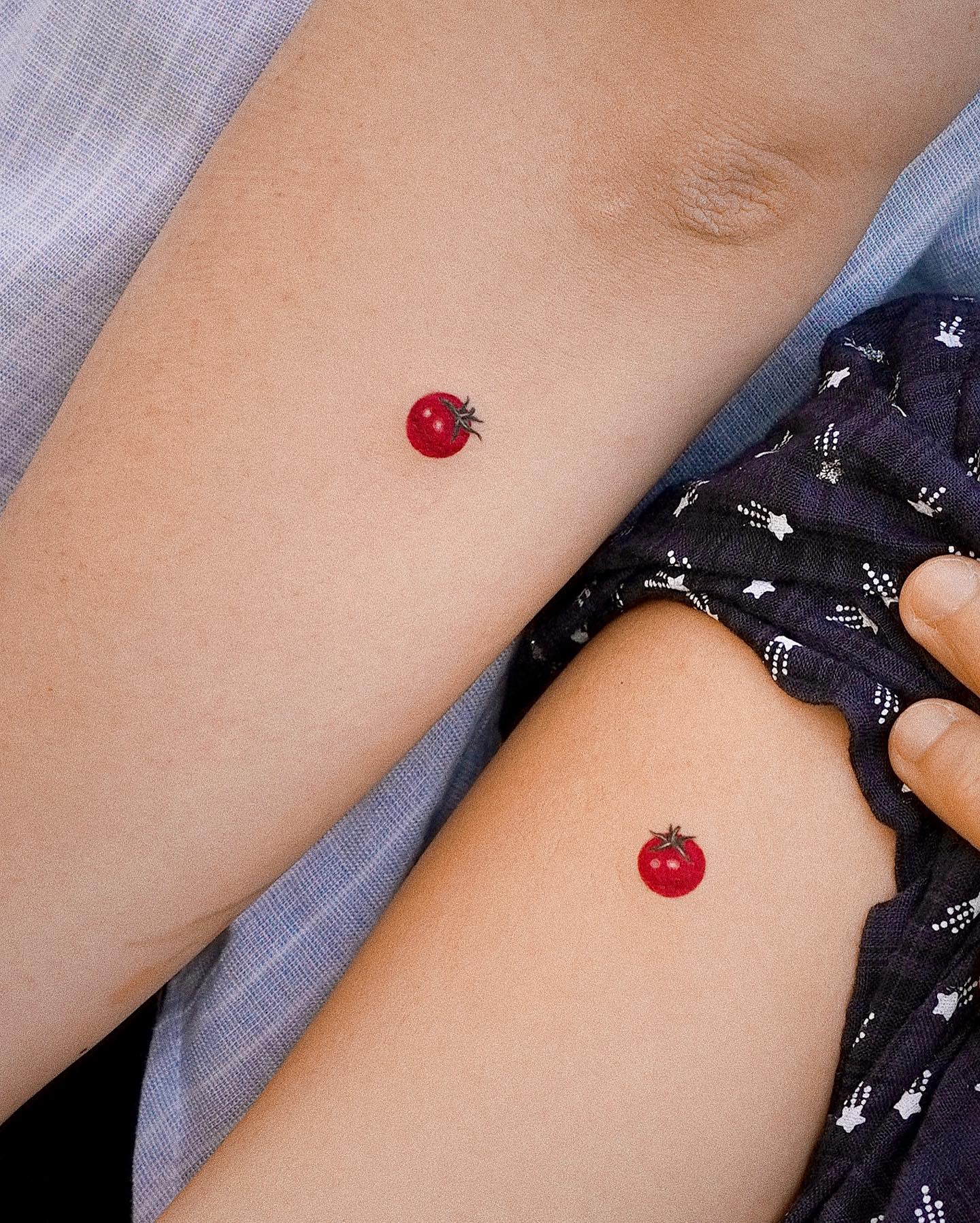 Small Tomato Mother & Daughter Tattoos