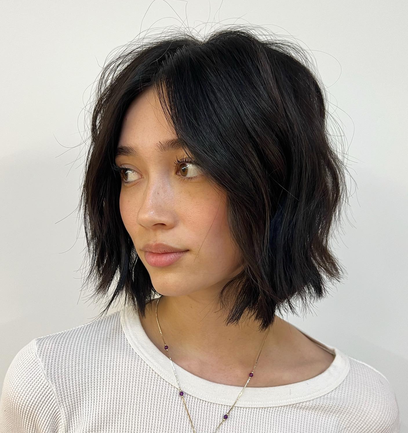 Soft Blunt Cut on Short Dark Hair