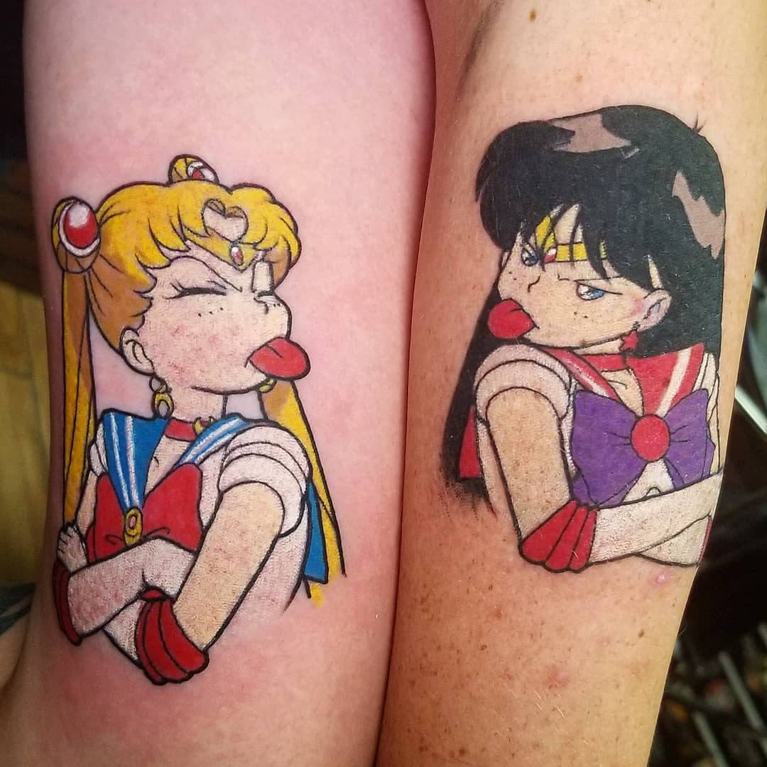 Delightful Cartoon Couple Tattoos