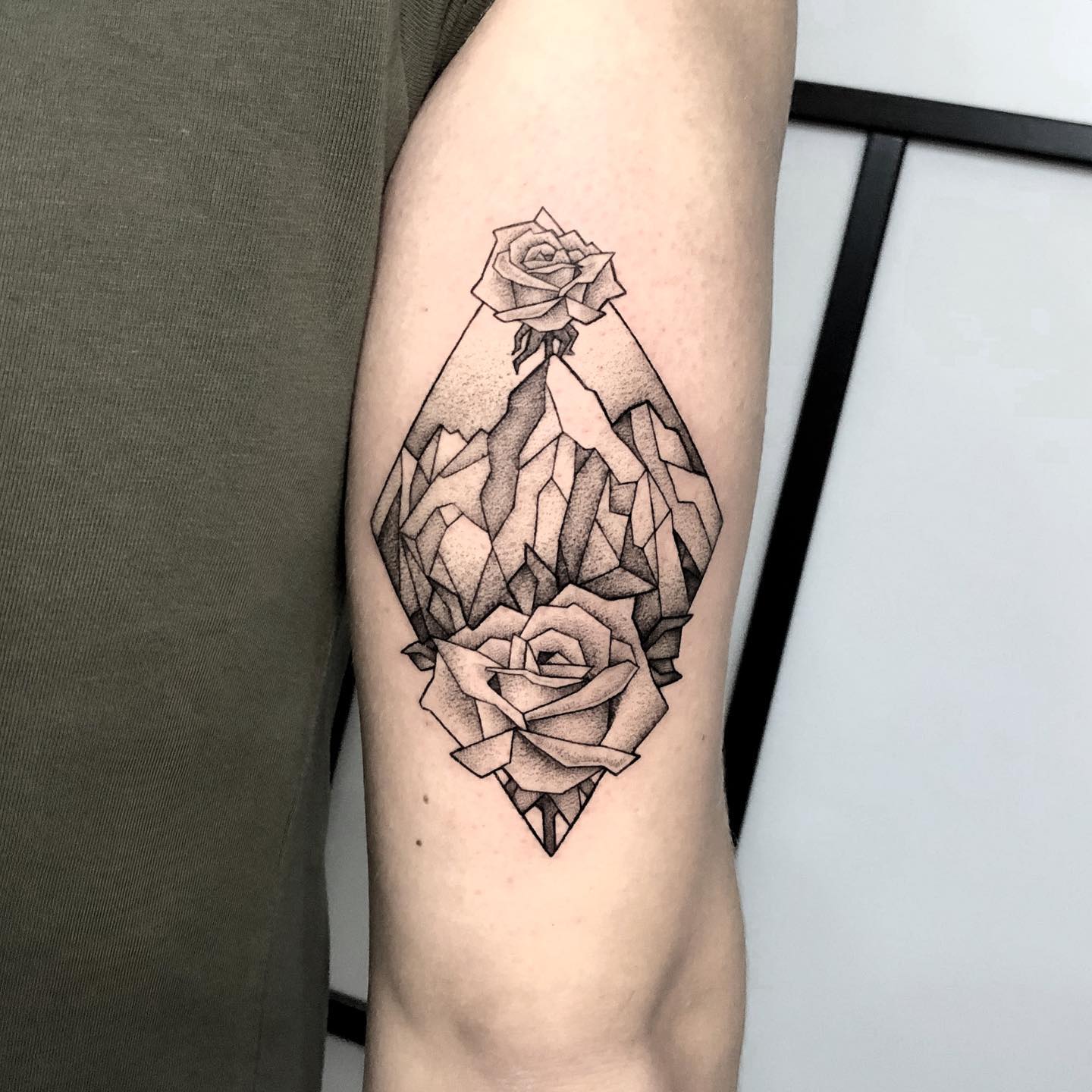 Black Rose on Mountain Tattoo