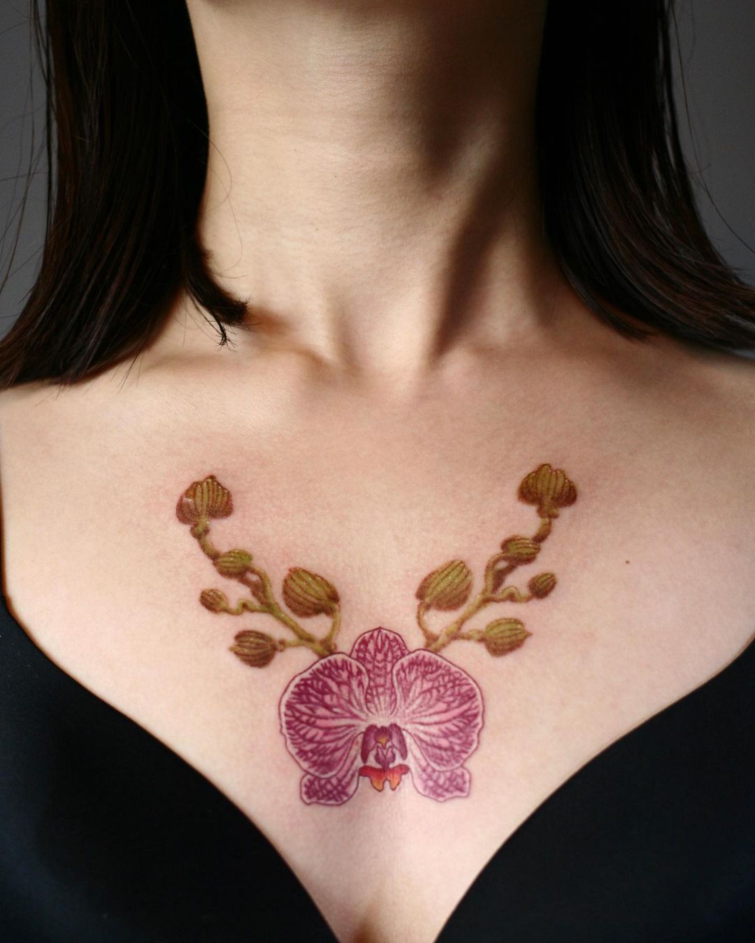 Color Orchid Tattoo on Chest