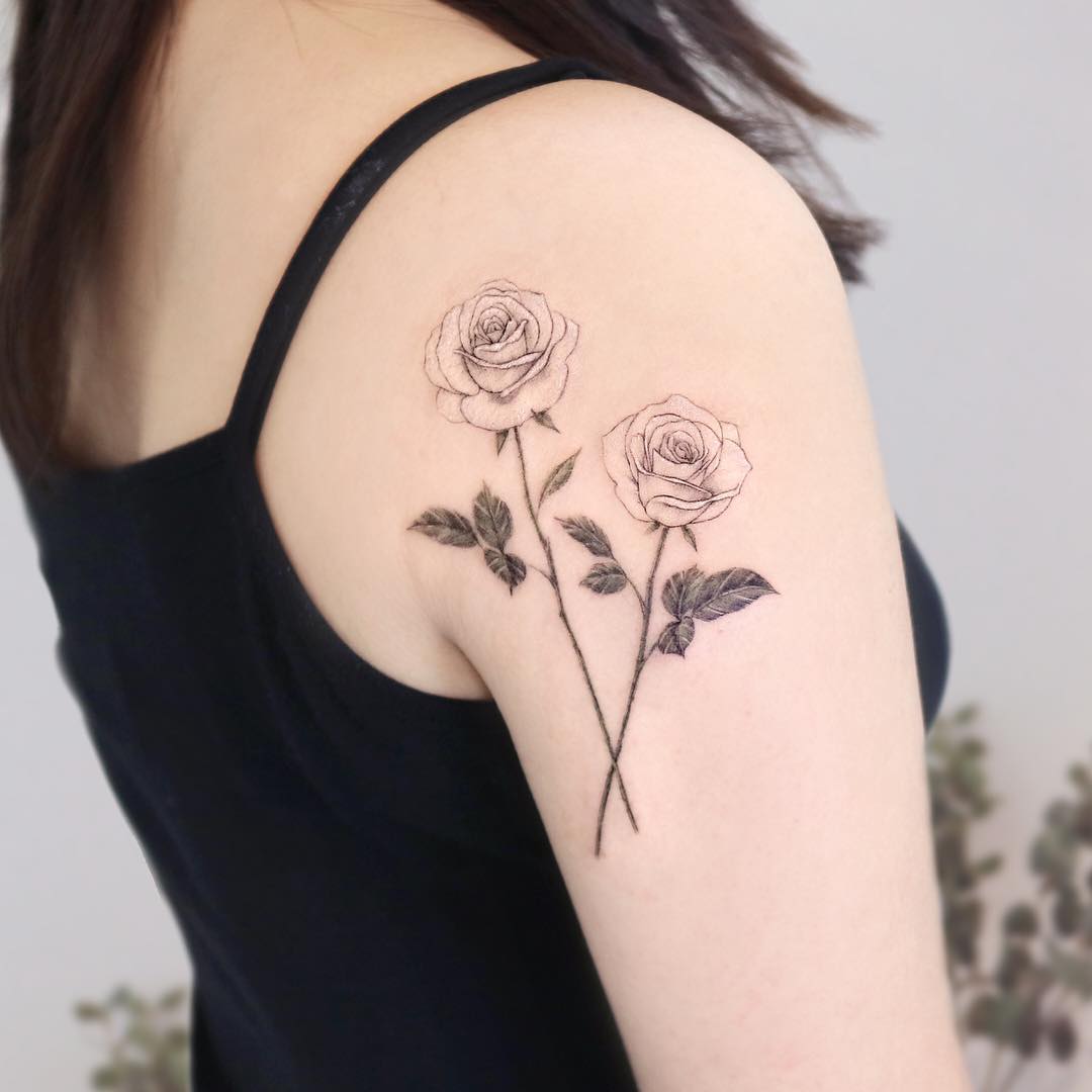 White Rose Tattoo on Shoulder