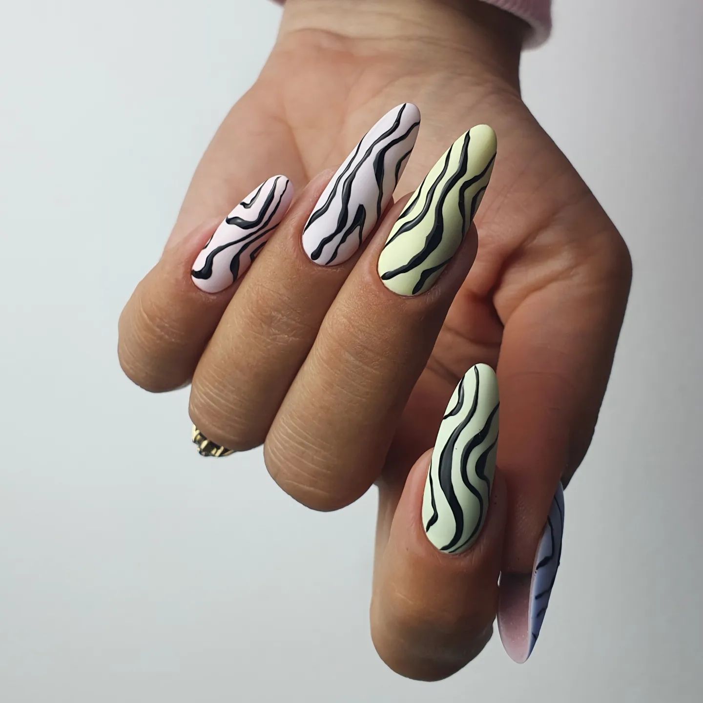 Nude Nails with Black Swirls