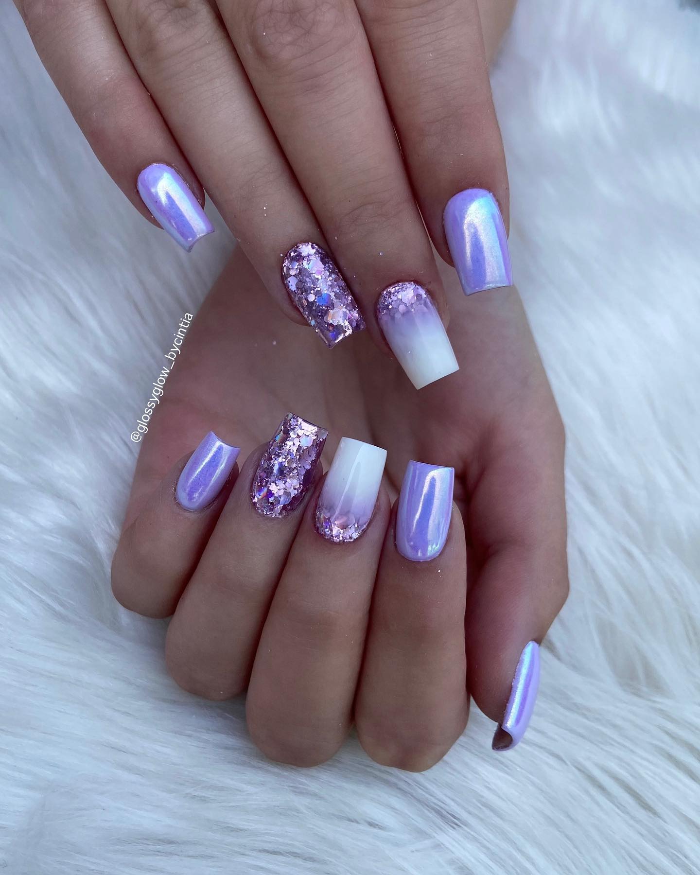 Square Lavender Chrome Nails