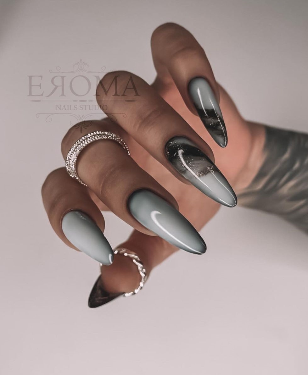 Black and Gray Nail Design