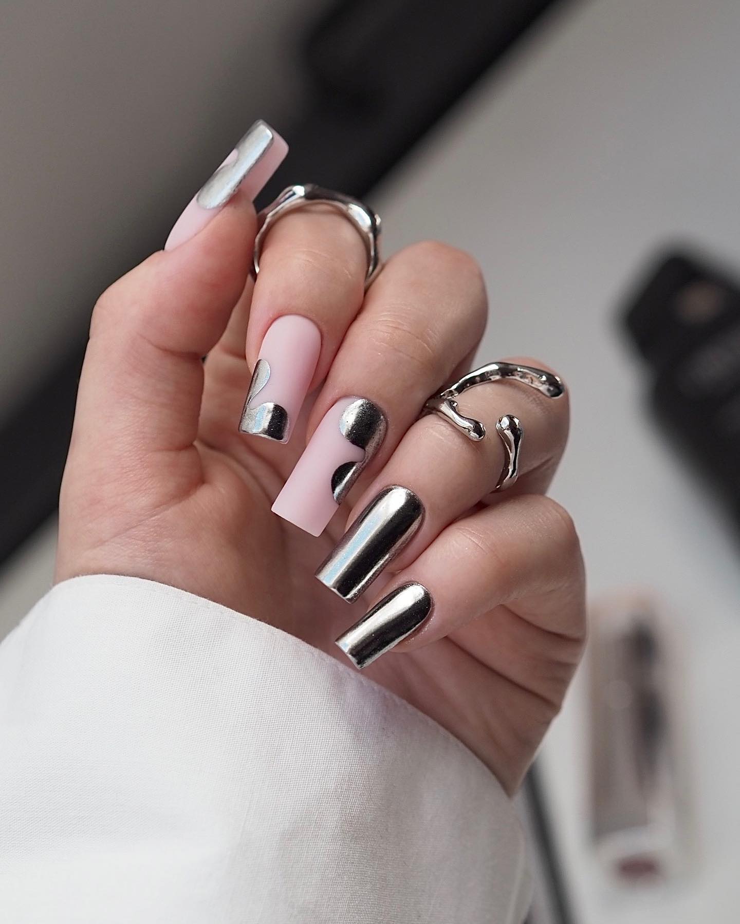 Square Silver Chrome Nails