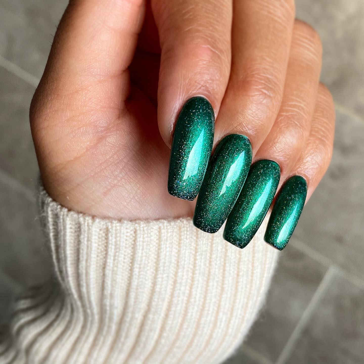 Long Emerald Sparkly Nails