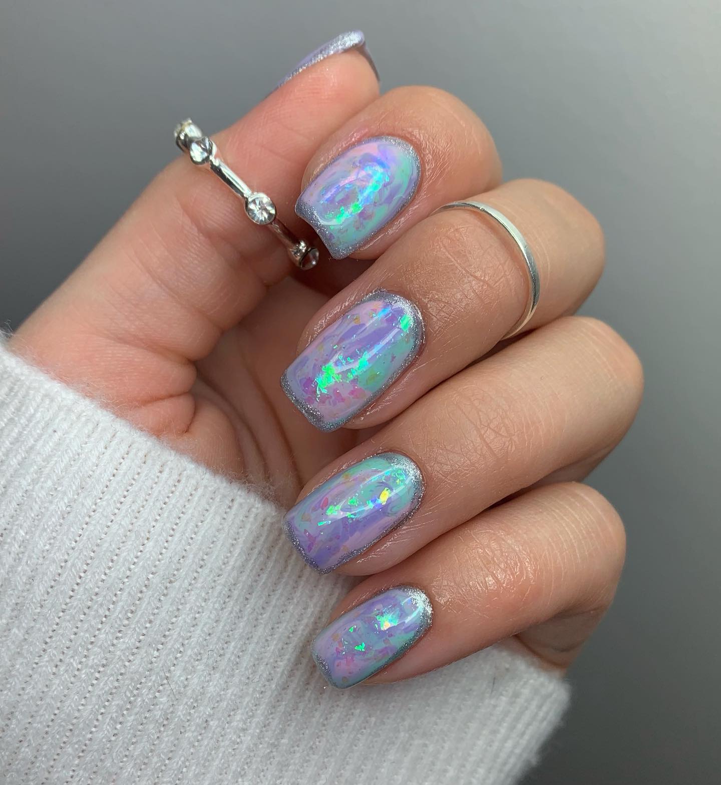 Short Square Pastel Opal Nails