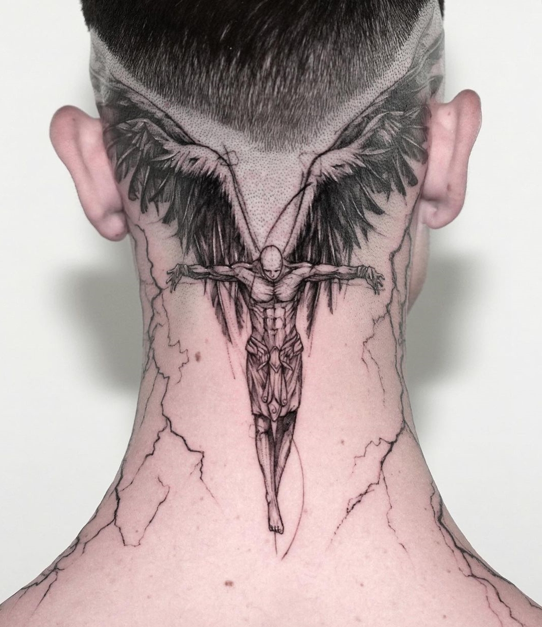 Back Neck Angel Tattoo for Men