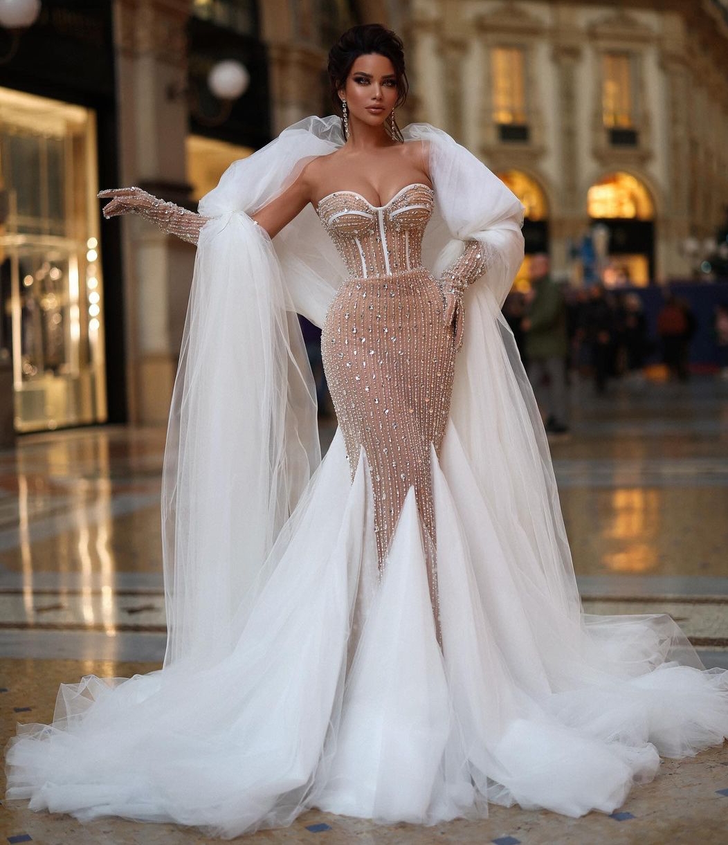  Beige and White Corset Wedding Dress