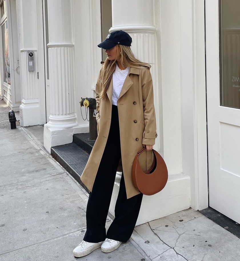 Beige Trench Coat with Classy Black Trousers