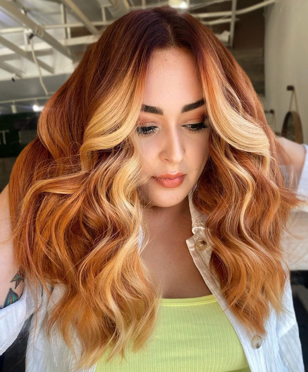 Blonde Money Piece Highlights on Copper Hair