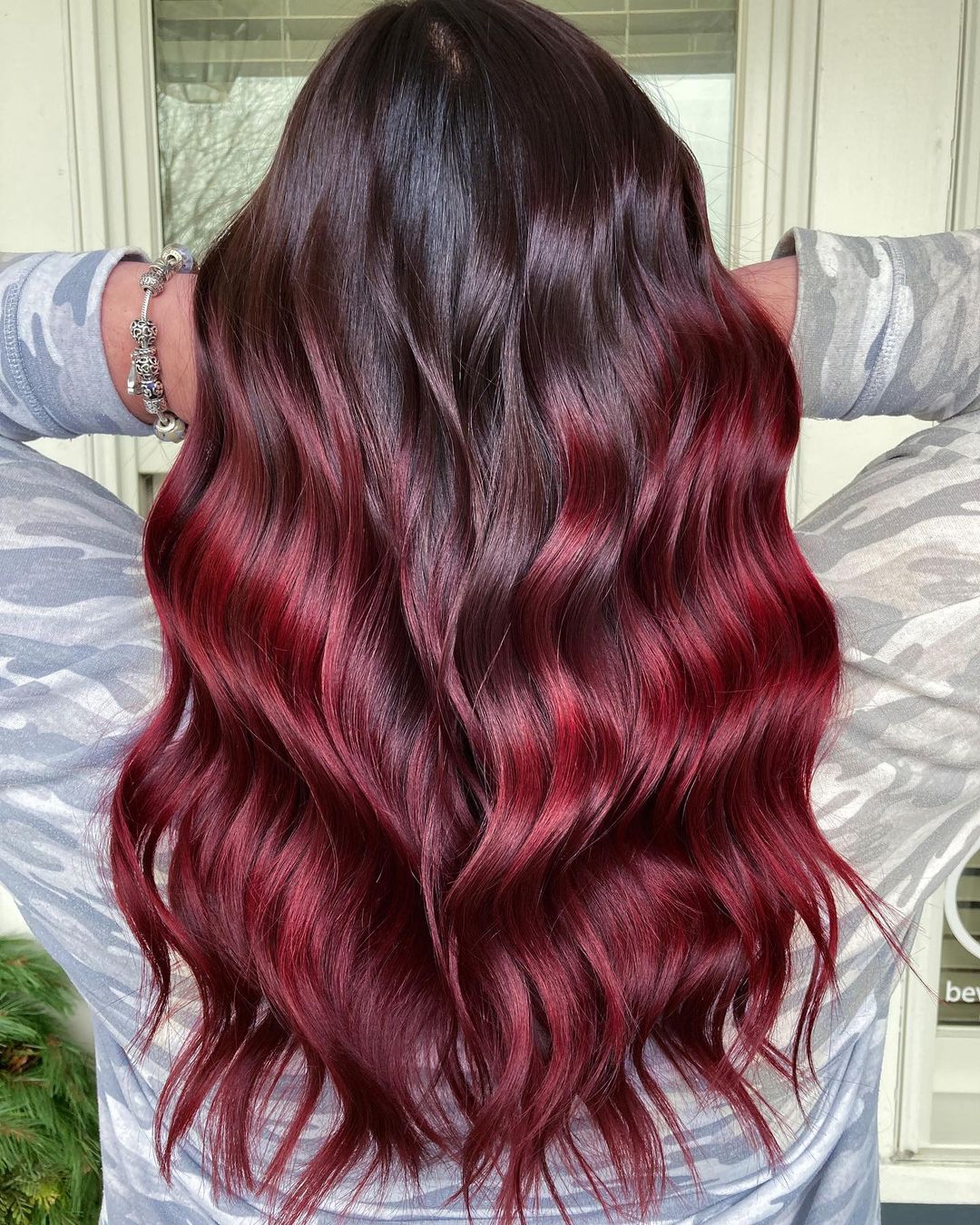 Dark Brown-to-Red Ombre Hair Color