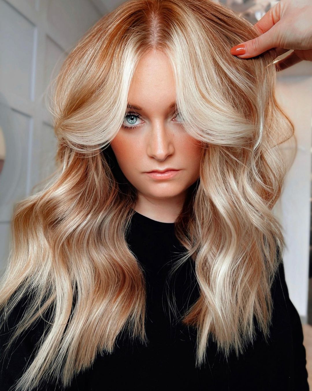 Light Blonde with Strawberry Highlights on Long Hair