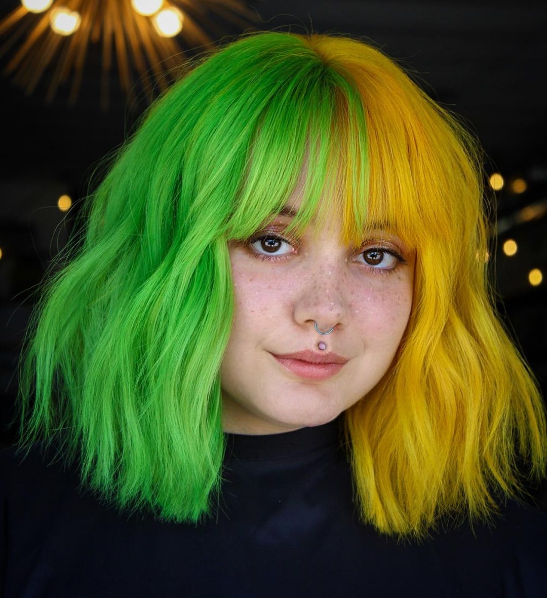 Lime Green and Yellow Hair Combination on Bob Cut