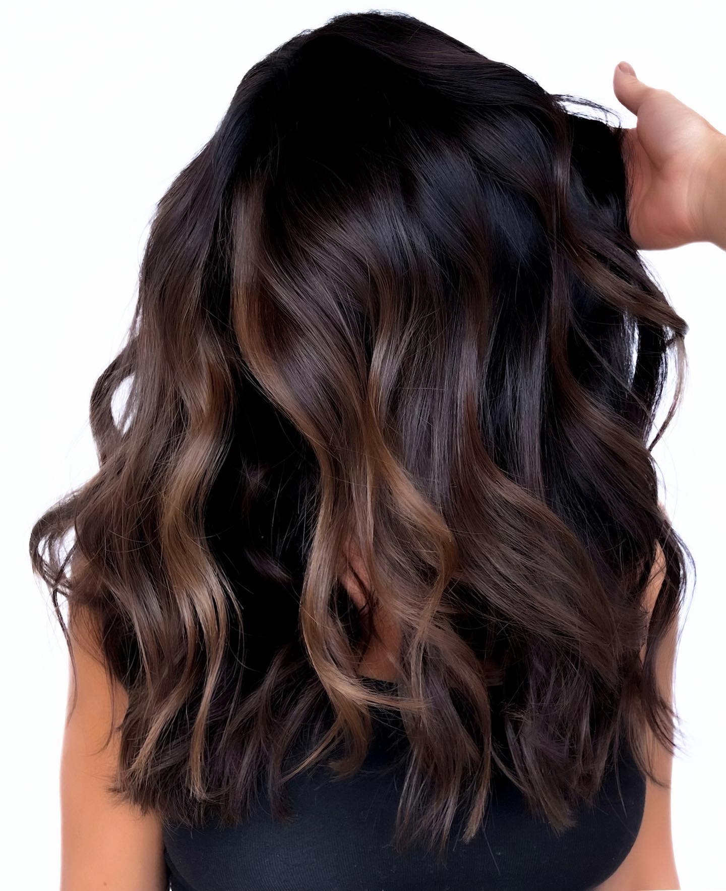 Long Dark Brown Hair with Caramel Highlights
