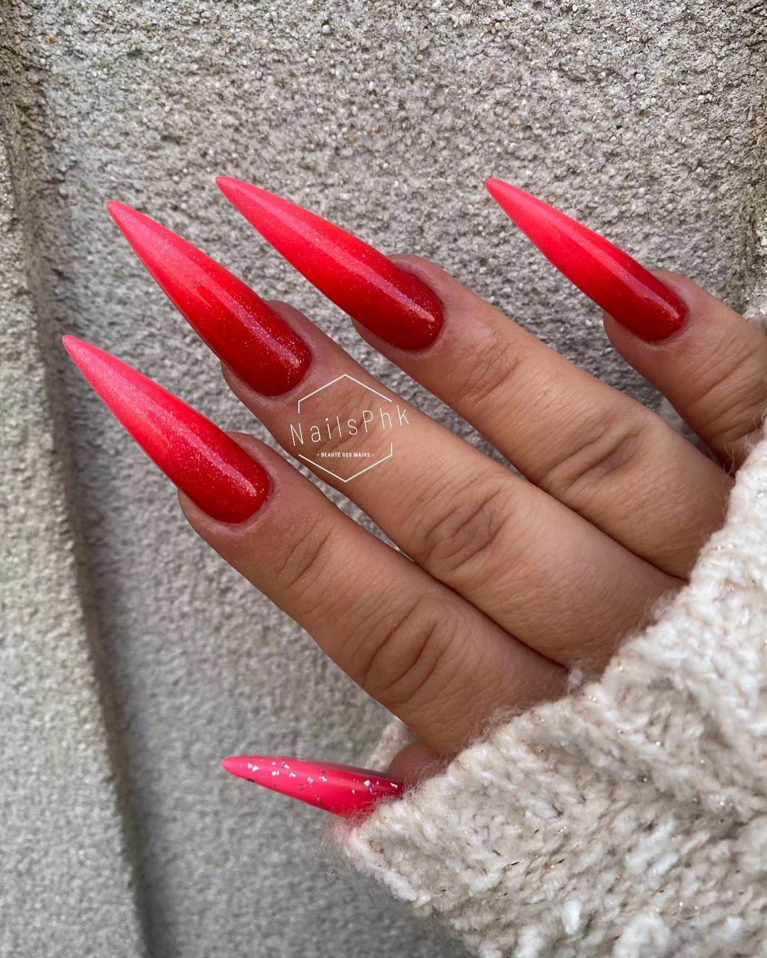 Long Dark Red Stiletto Nails